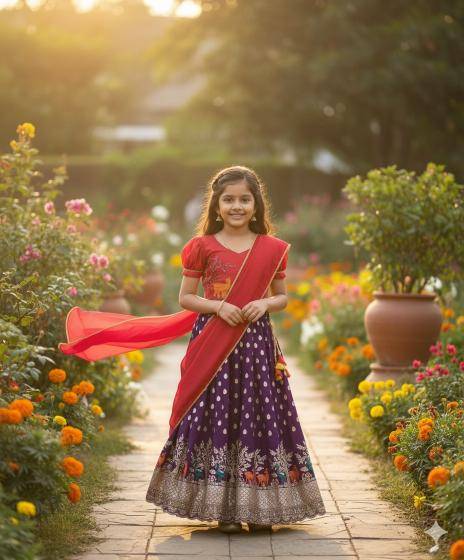 Beautiful Deer Duck Maggam Chinnon Silk Purple Mumbai wholesale kids clothing